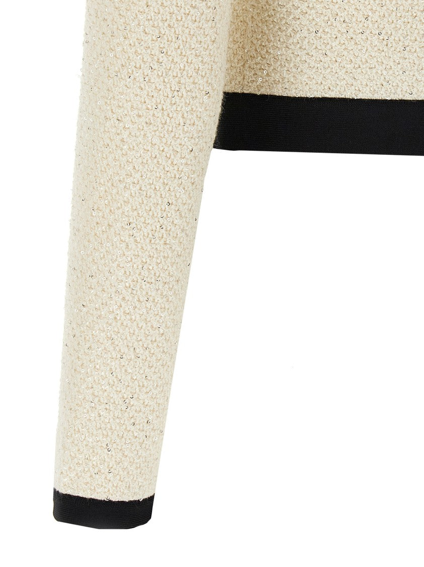 Self-Portrait 'Cream Sequin Pussy Bow' Cardigan