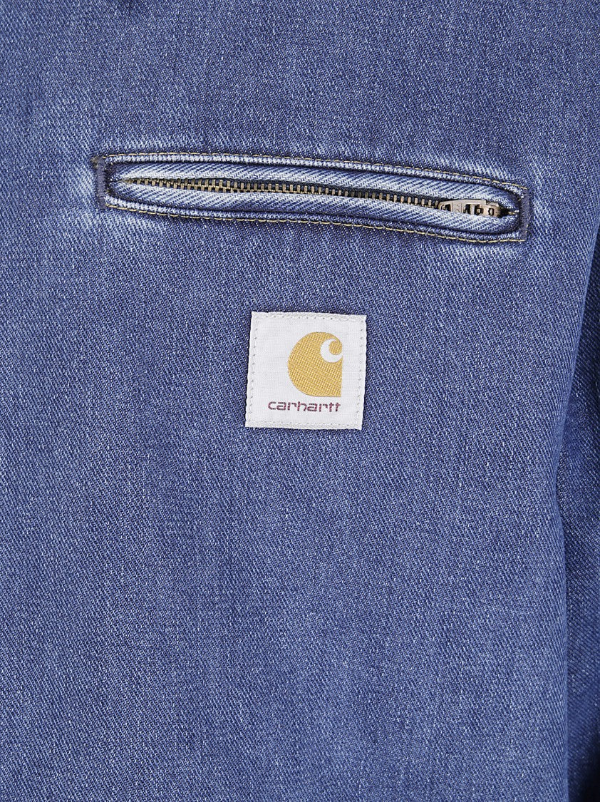 Carhartt Wip Cropped Denim Jacket With Zip Closure And Contrasting Collar