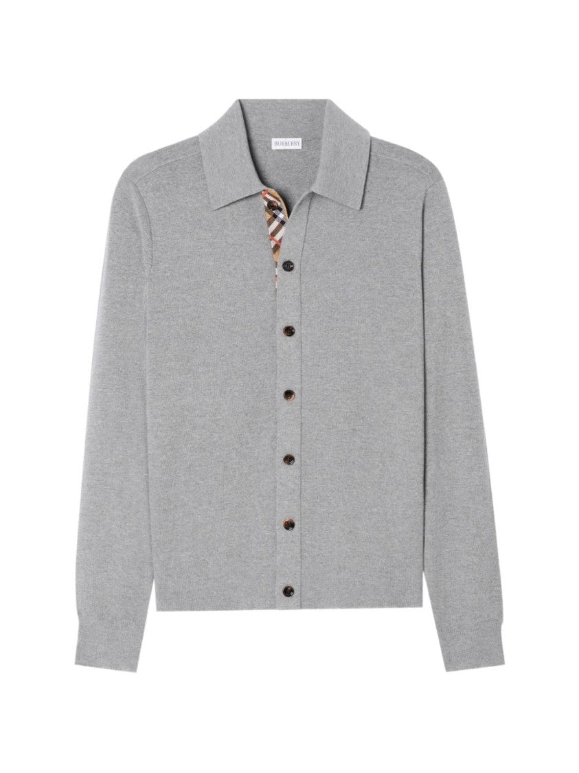 Burberry Check Trim Lightweight Wool Cardigan