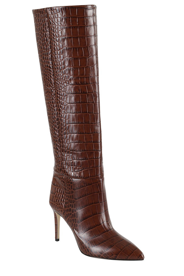 Paris Texas Crocodile-Effect Leather Stiletto Boots With Pointed Design