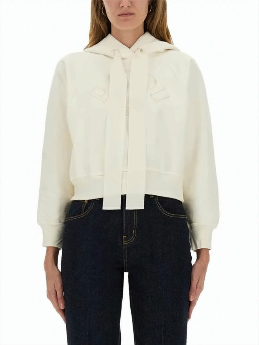 Patou Cropped White Hoodie With Oversized Fit