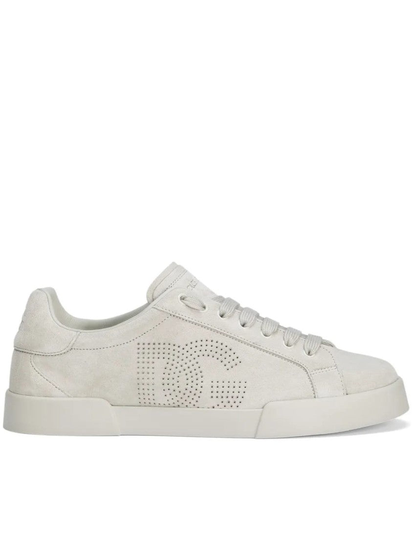 Dolce & Gabbana White Refined Perforated Logo Calf Sneakers