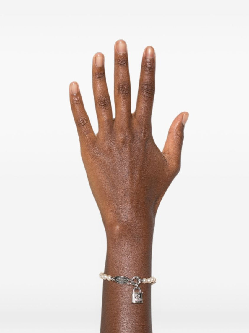 Vivienne Westwood White Pearl Silver Chain Padlock Bracelet