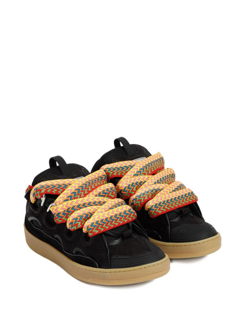 Lanvin Black Patterned Lace Ridged Sole Sneakers