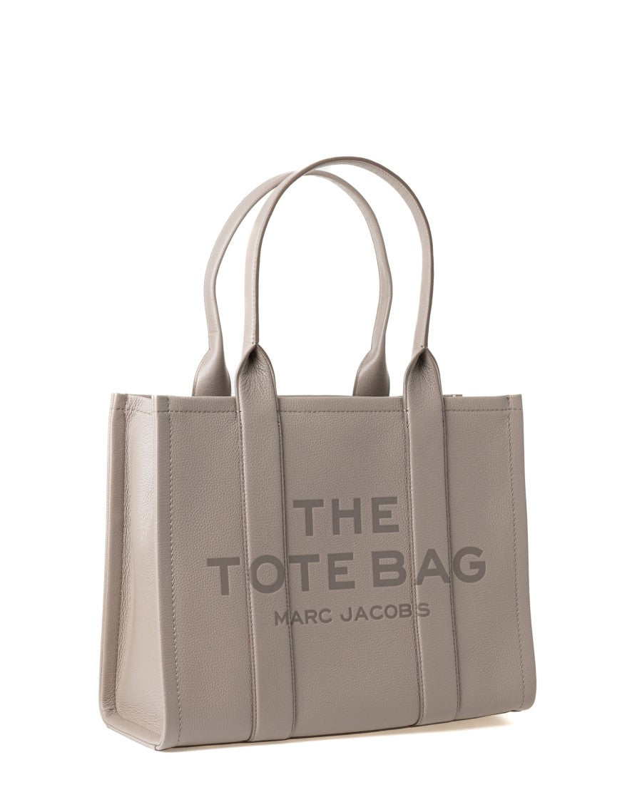 Marc Jacobs Grained Leather Light Gray Shopper Bag With Zip Closure