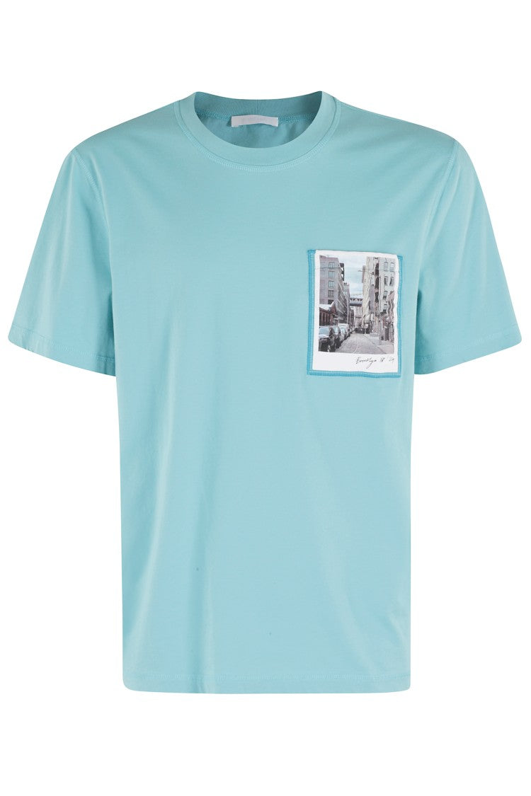 Helmut Lang Postcard Print T-Shirt With Ribbed Crew Neckline