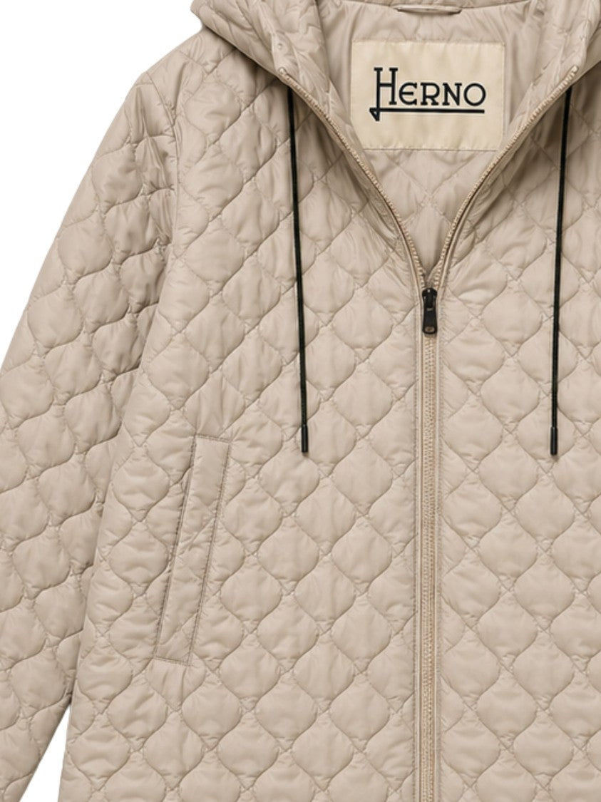 Herno Gold Diamond Quilting Hooded Down Jacket