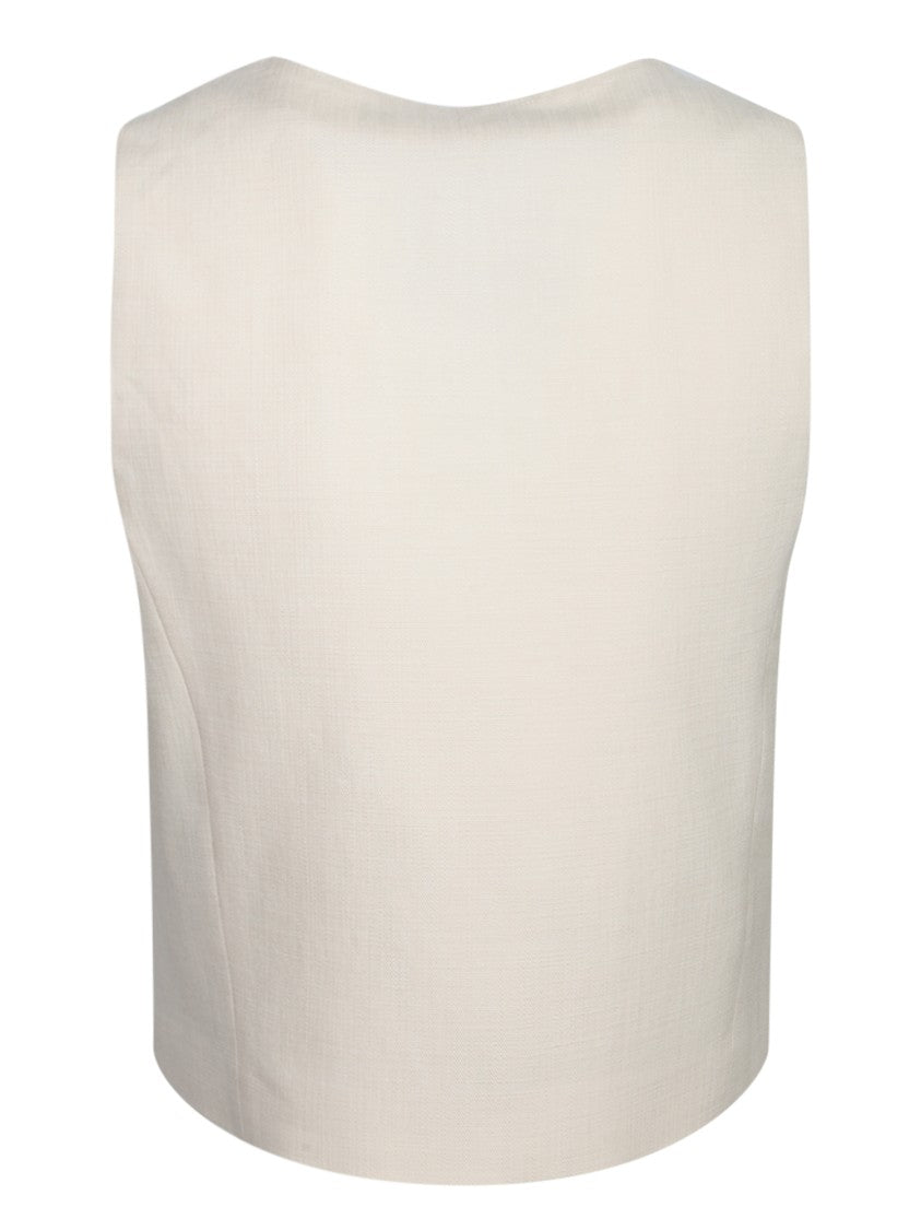 Msgm Tailored White Vest With Deep V-Neckline