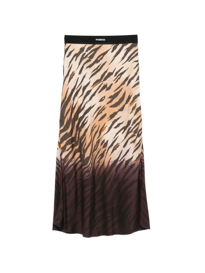 Pinko Beige/Brown Hollie Tiger-Stripe Midi Skirt