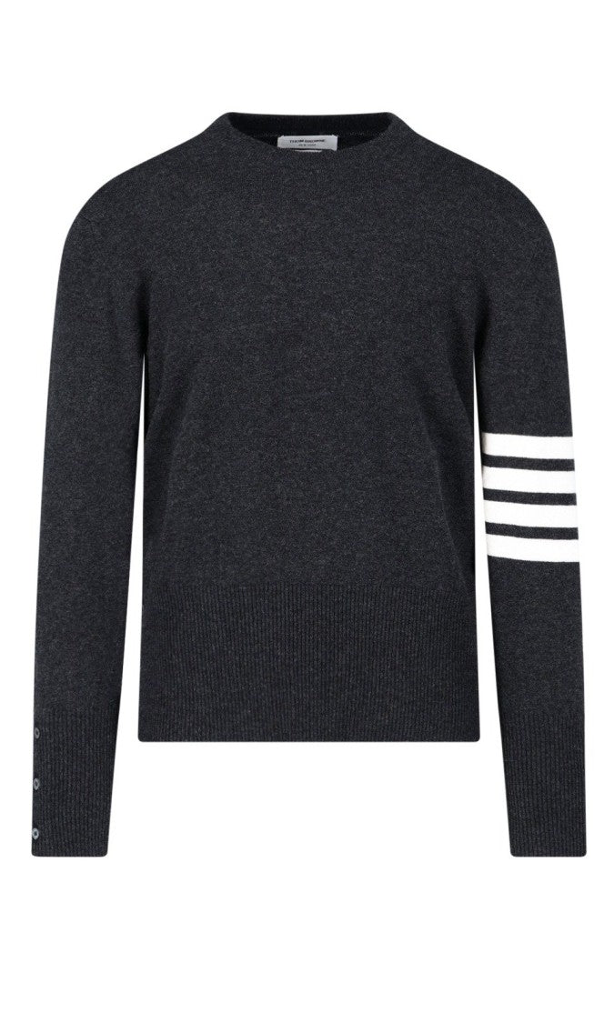 Thom Browne Dark Charcoal Cashmere Turtleneck Sweater With Signature Stripes