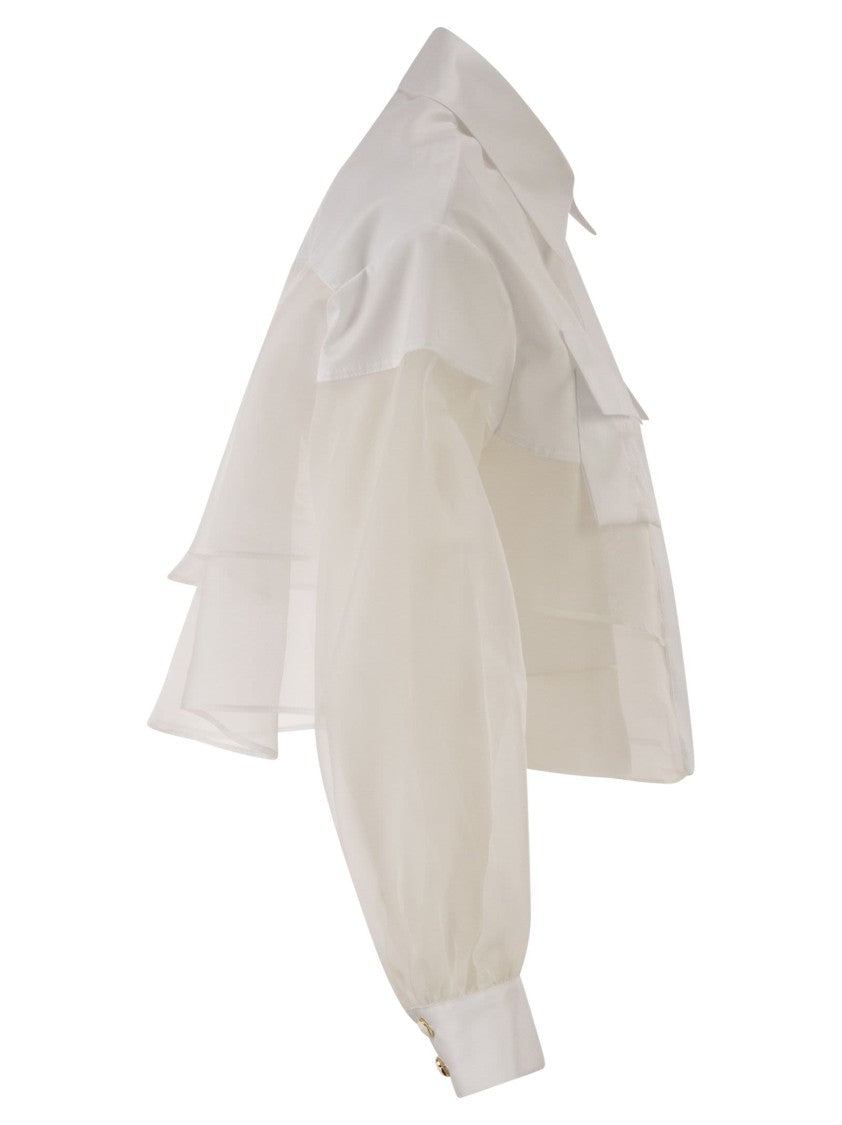Elisabetta Franchi Cropped Cotton Shirt With Silk Organza Inserts
