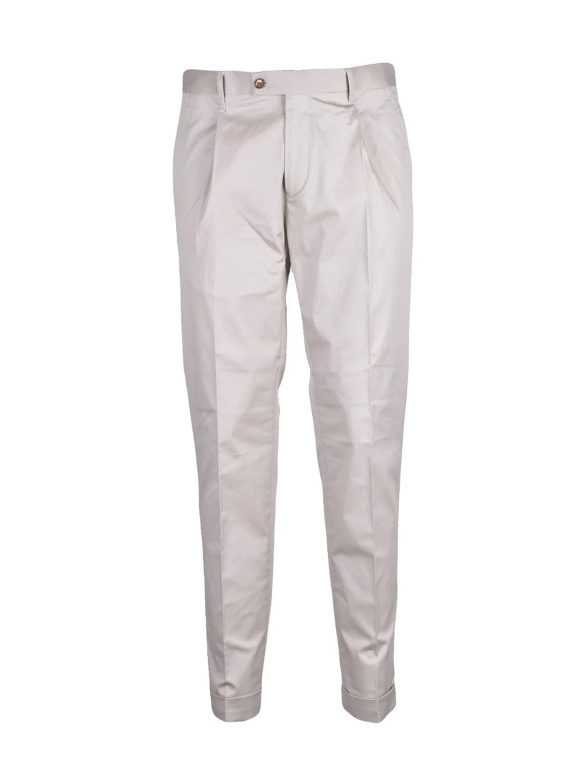 Lab 001 White Stretch Cotton Pleated Formal Pants