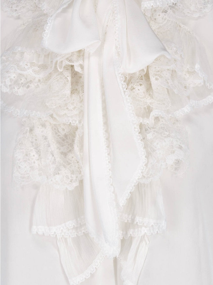 Ermanno Scervino Lace Tied Bow Silk Blouse