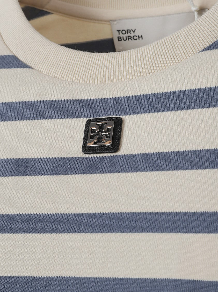 Tory Burch Cotton Striped 3D Logo T-Shirt