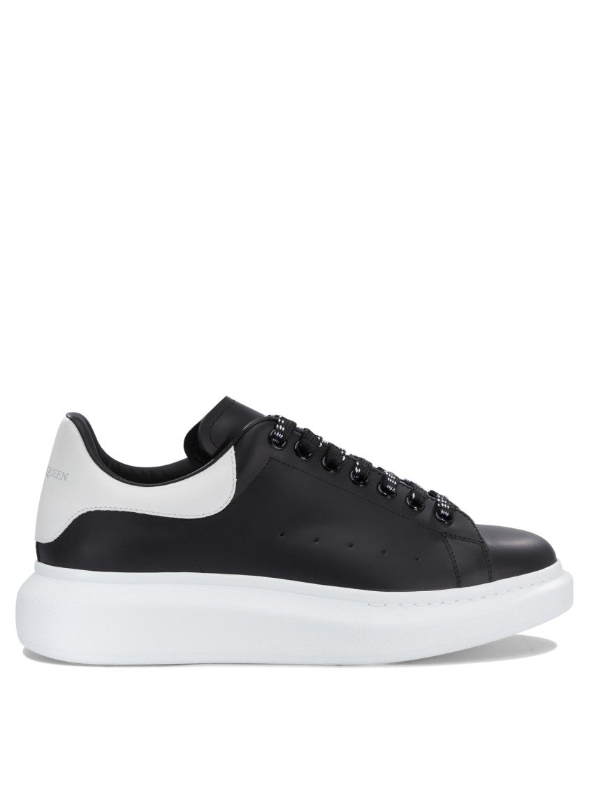 Alexander Mcqueen Black Leather Sneakers With Branded Heel Counter