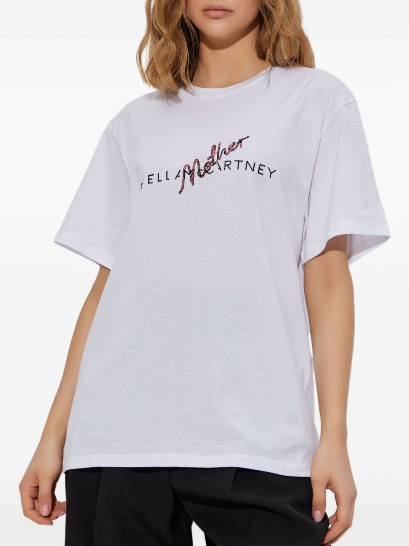 Stella Mccartney Crew Neck T-Shirt With Logo Print And Sequin Detail