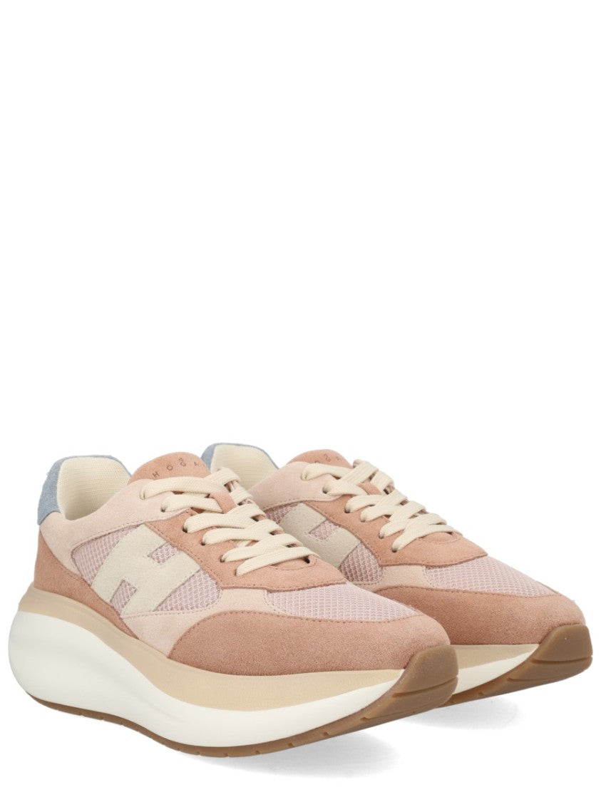 Hogan Neutrals Calfskin Suede Panel Sneakers