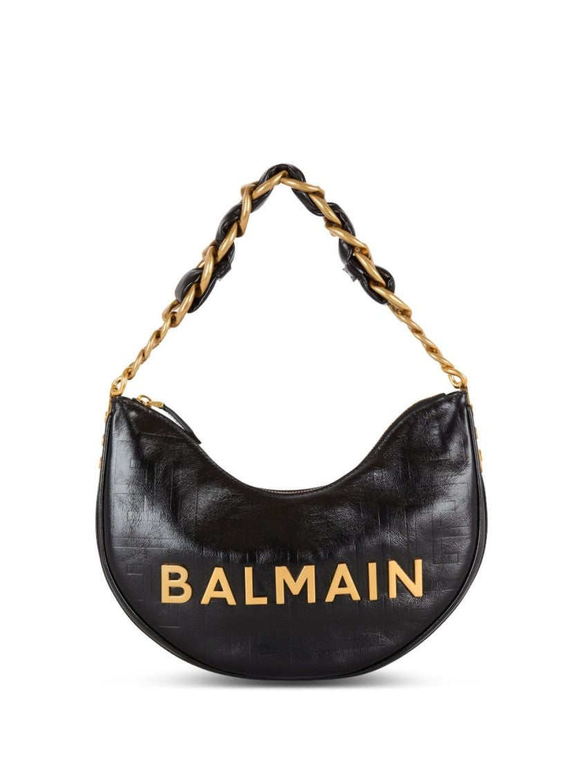 Balmain Black Crescent Shaped Leather Shoulder Bag