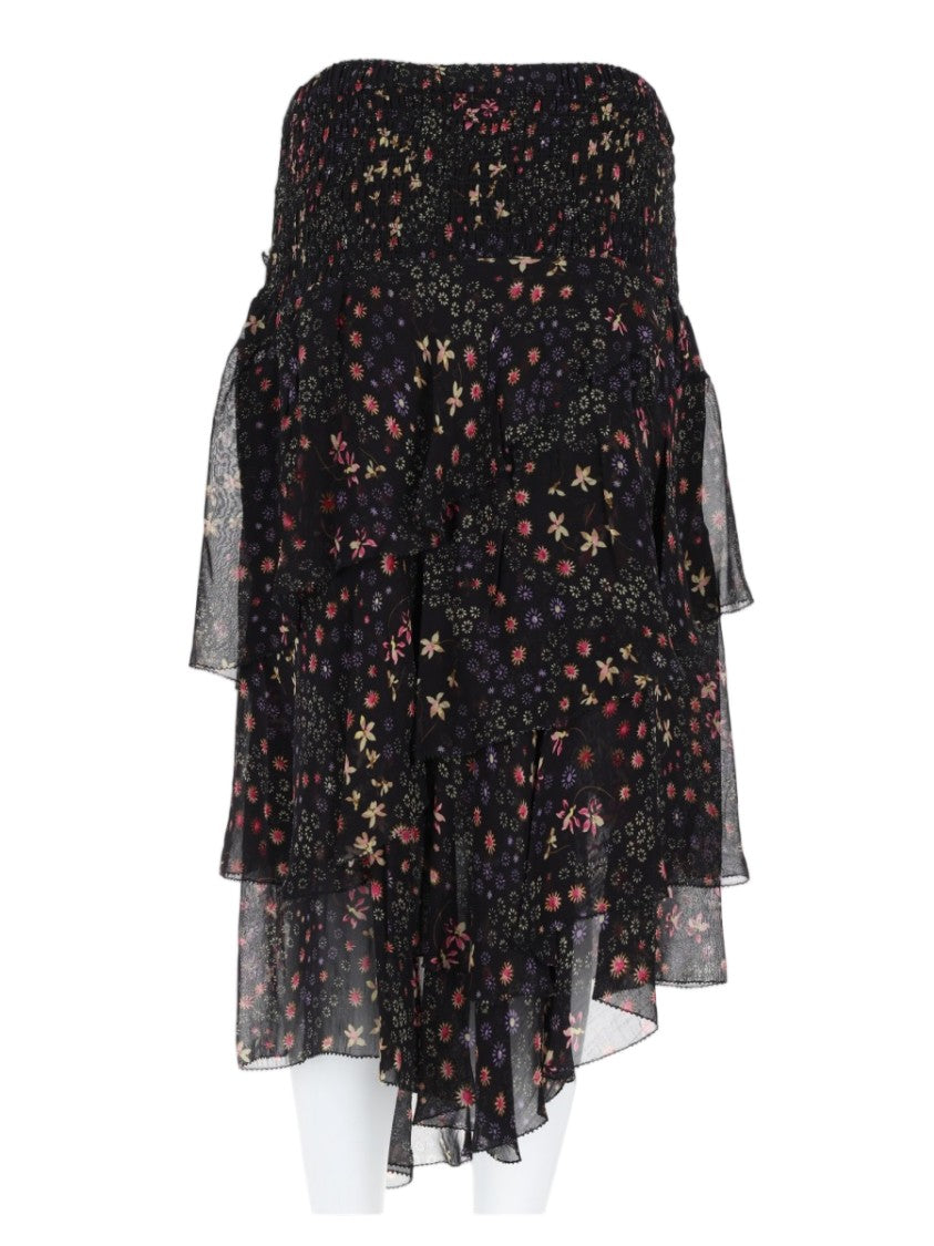 Isabel Marant Étoile Asymmetrical Hem Skirt With Floral Pattern And Smocked Waistband
