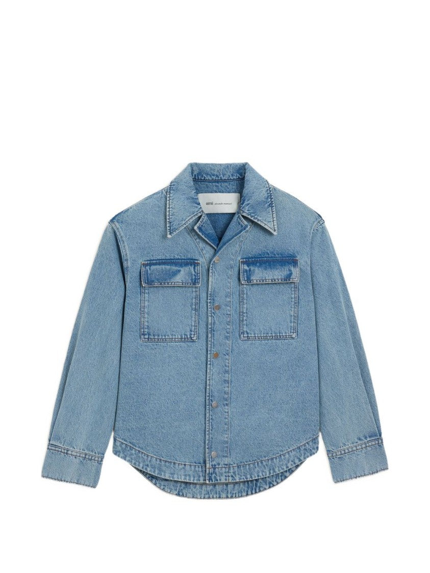Ami Paris Denim Shirt With Classic Collar