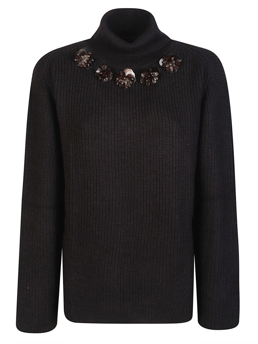 P.A.R.O.S.H. Ladyblum Black Ribbed Wool Turtleneck Sweater