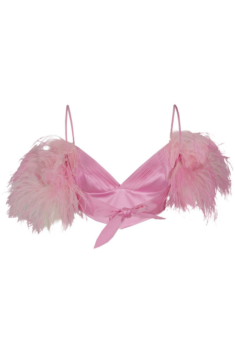 Verguenza Clio Silk Top With Feather Detail