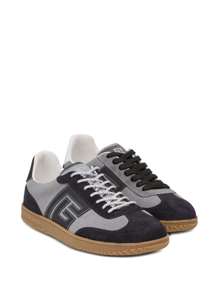 Balmain Grey Panelled Suede-Effect Lace-Up Sneakers
