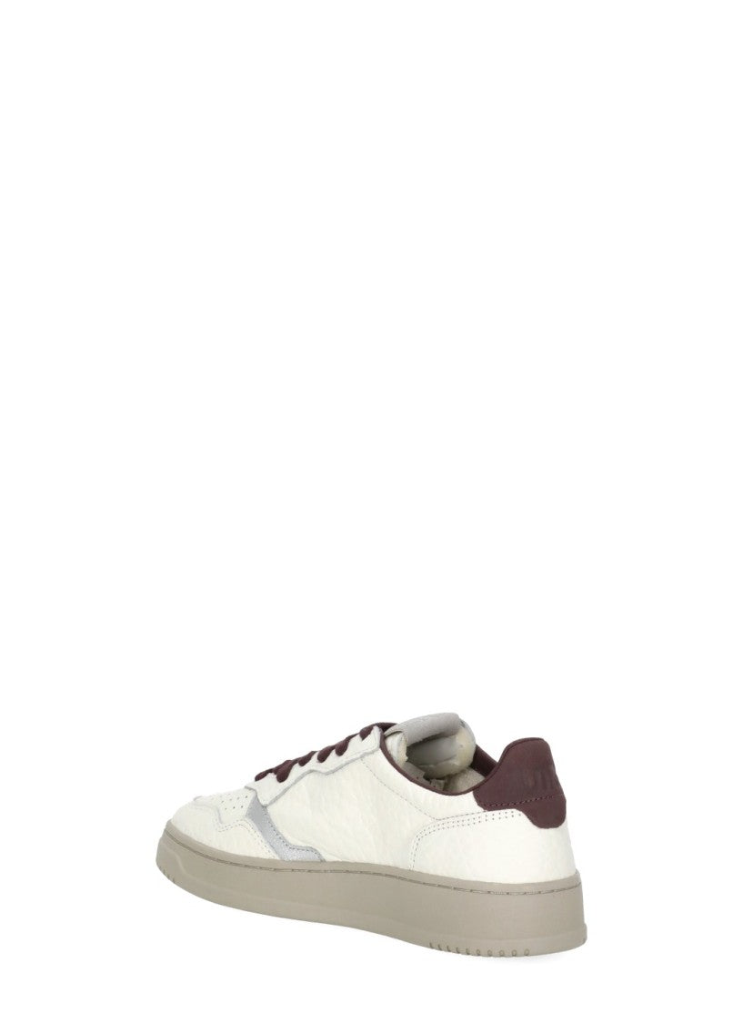 Autry Wrinkled Leather Sneakers With Burgundy Accents And Metallic Details