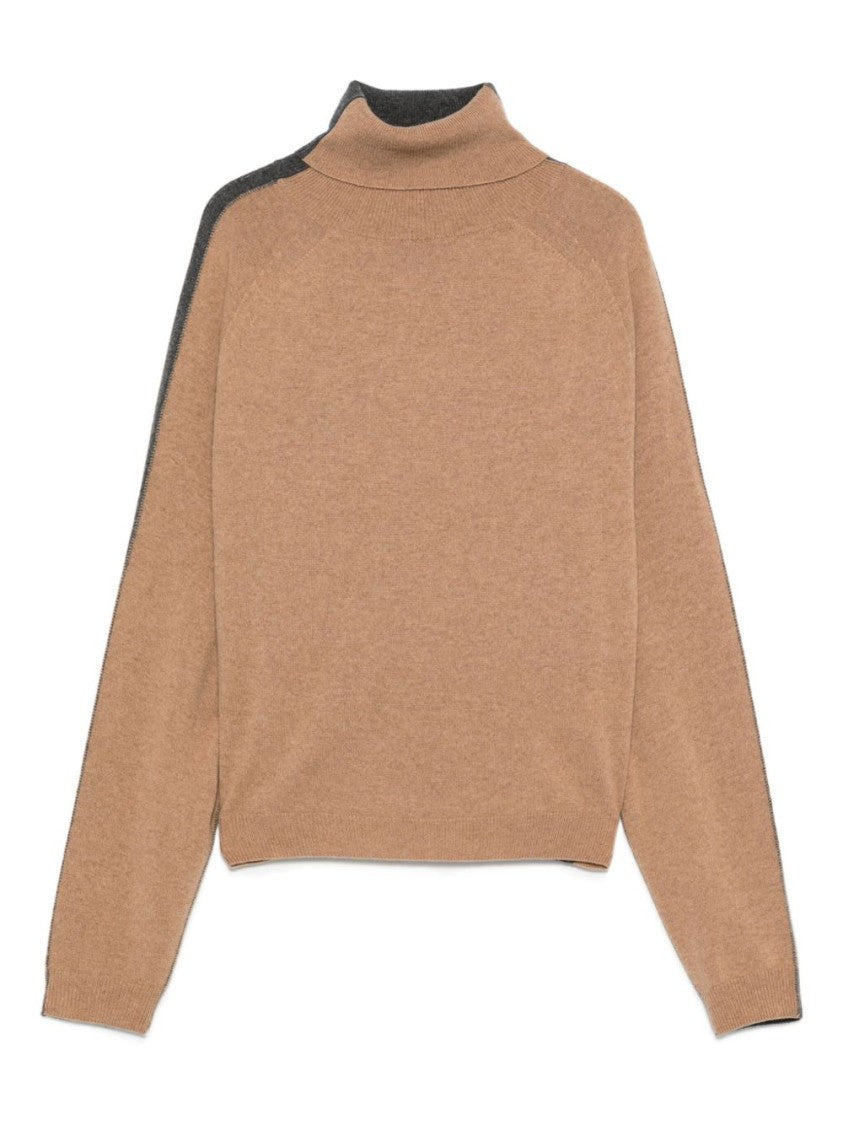 Semi Couture Bi-Color High Collar Knit Sweater In Wool-Cashmere Blend