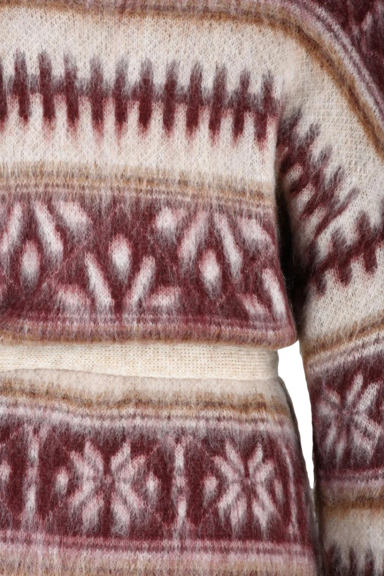 Kontatto Beige/Bordeaux Acrylic Mohair Polyamide Women's Cardigan