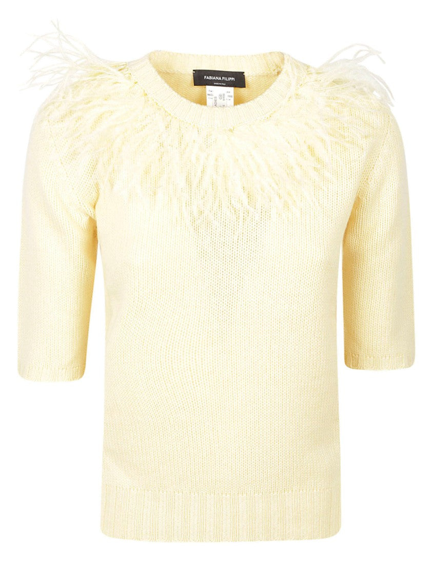 Fabiana Filippi Slightly Cropped Top With Feathered Detailing And Ribbed Hems