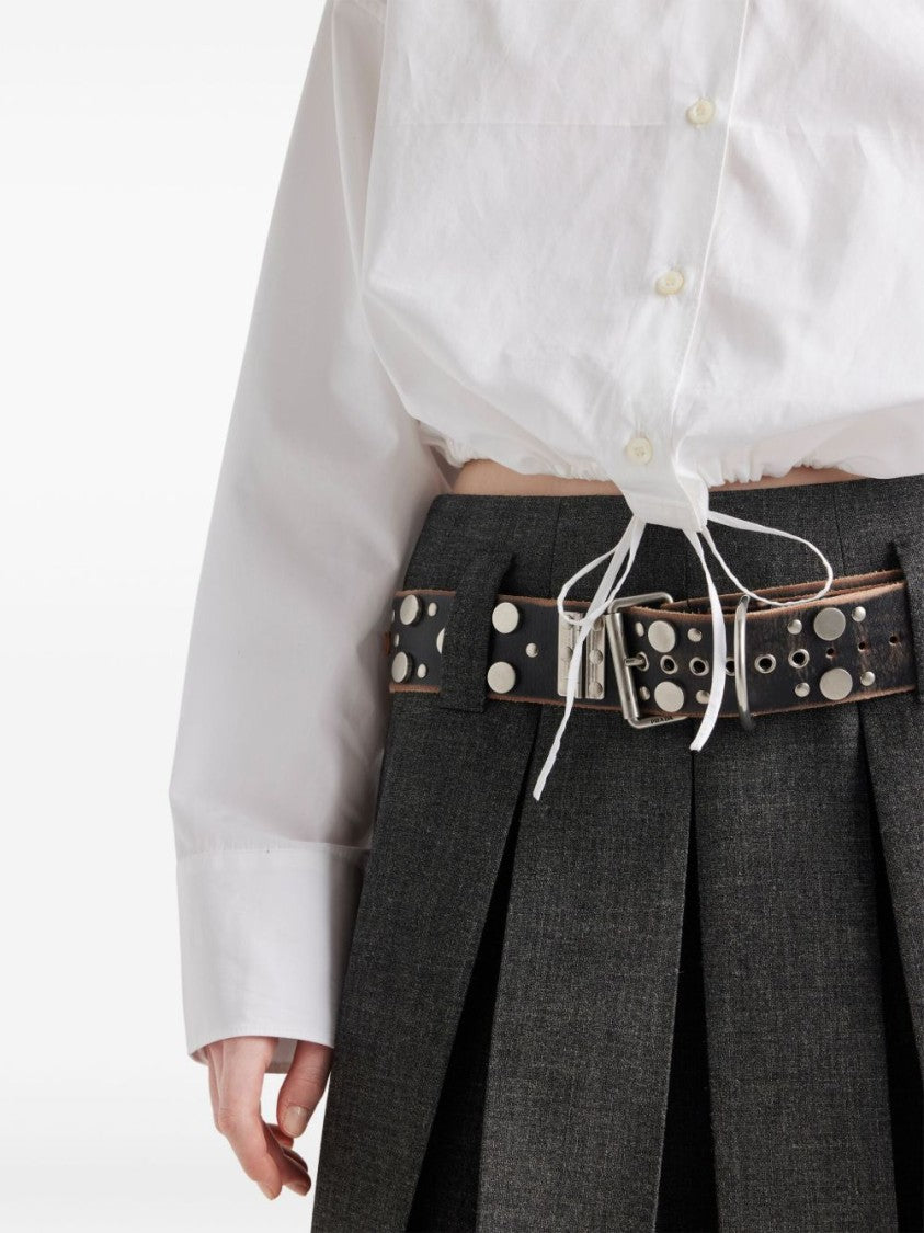 Prada Cropped White Shirt With Classic Collar