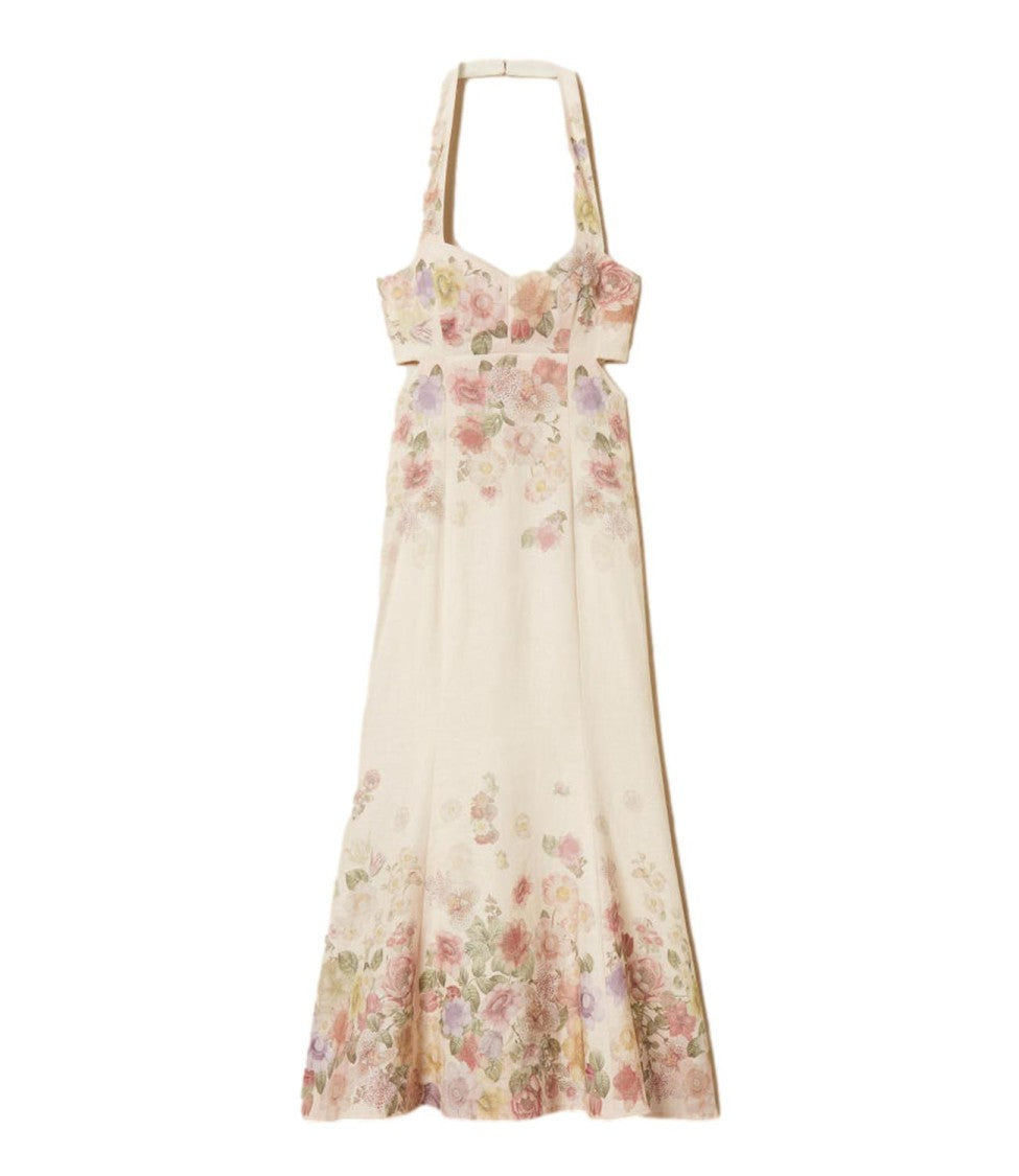Twin-Set Long Cut-Out Dress With Floral Detailing