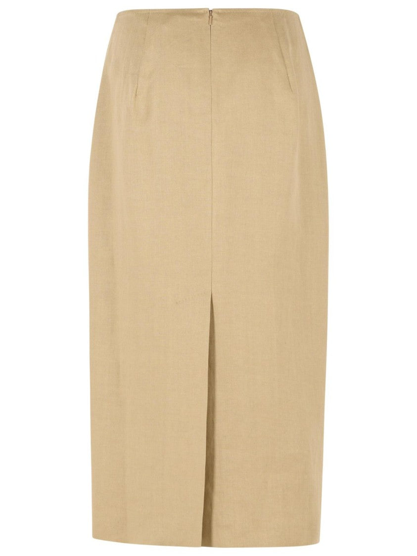 Max Mara 'Veranda' Diagonal Slim Skirt Of Camel Linen