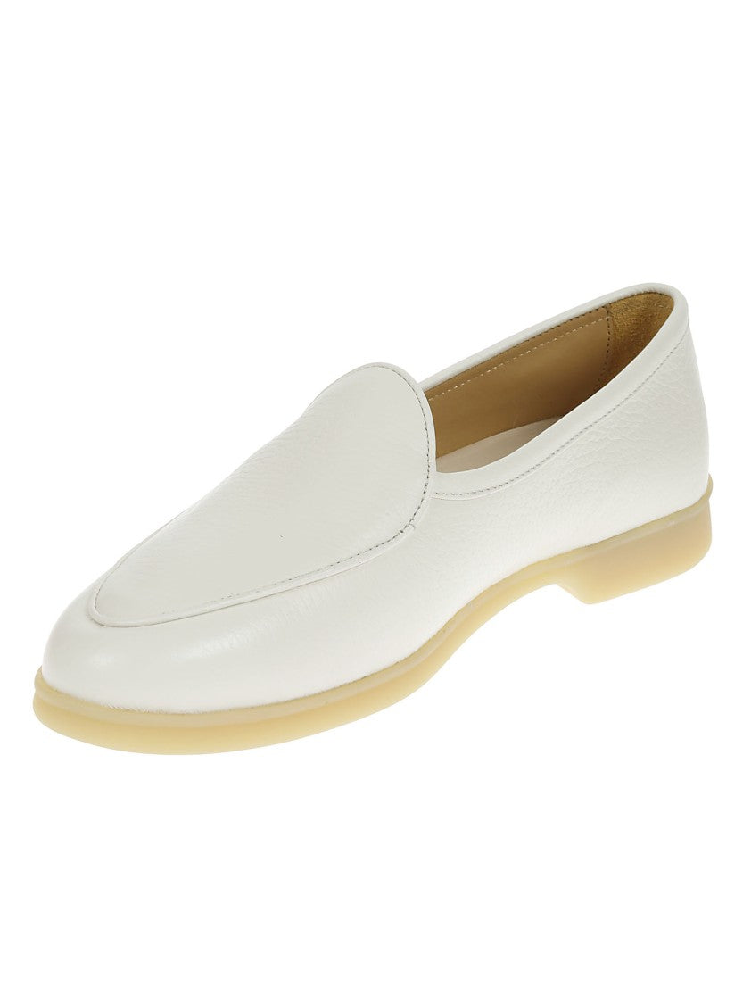 Baudoin & Lange White Deer Skin Moccasins With Slip-On Design
