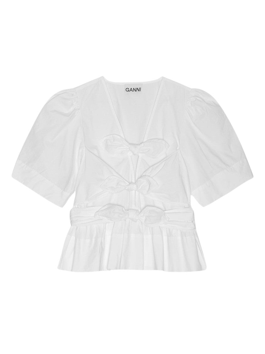 Ganni White Knot Fastening Cotton Shirt