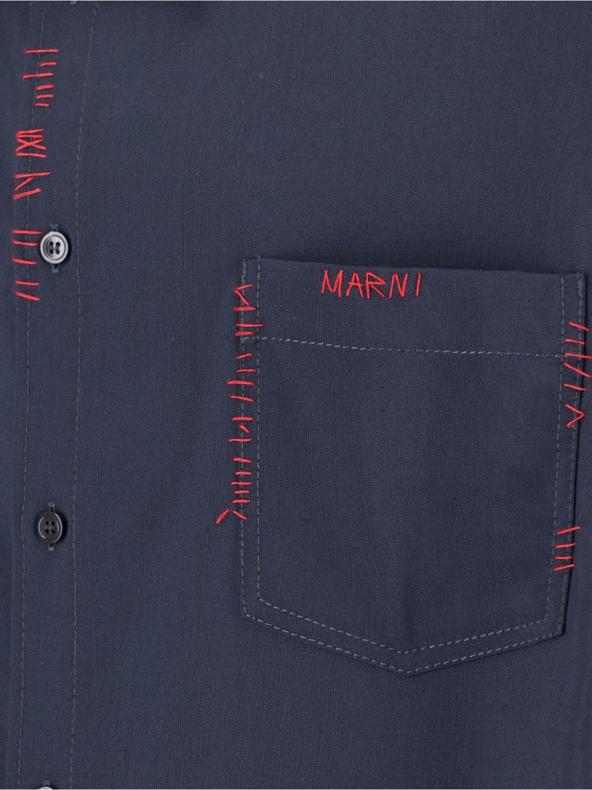 Marni Two-Tone Shirt – Navy/Red/Black