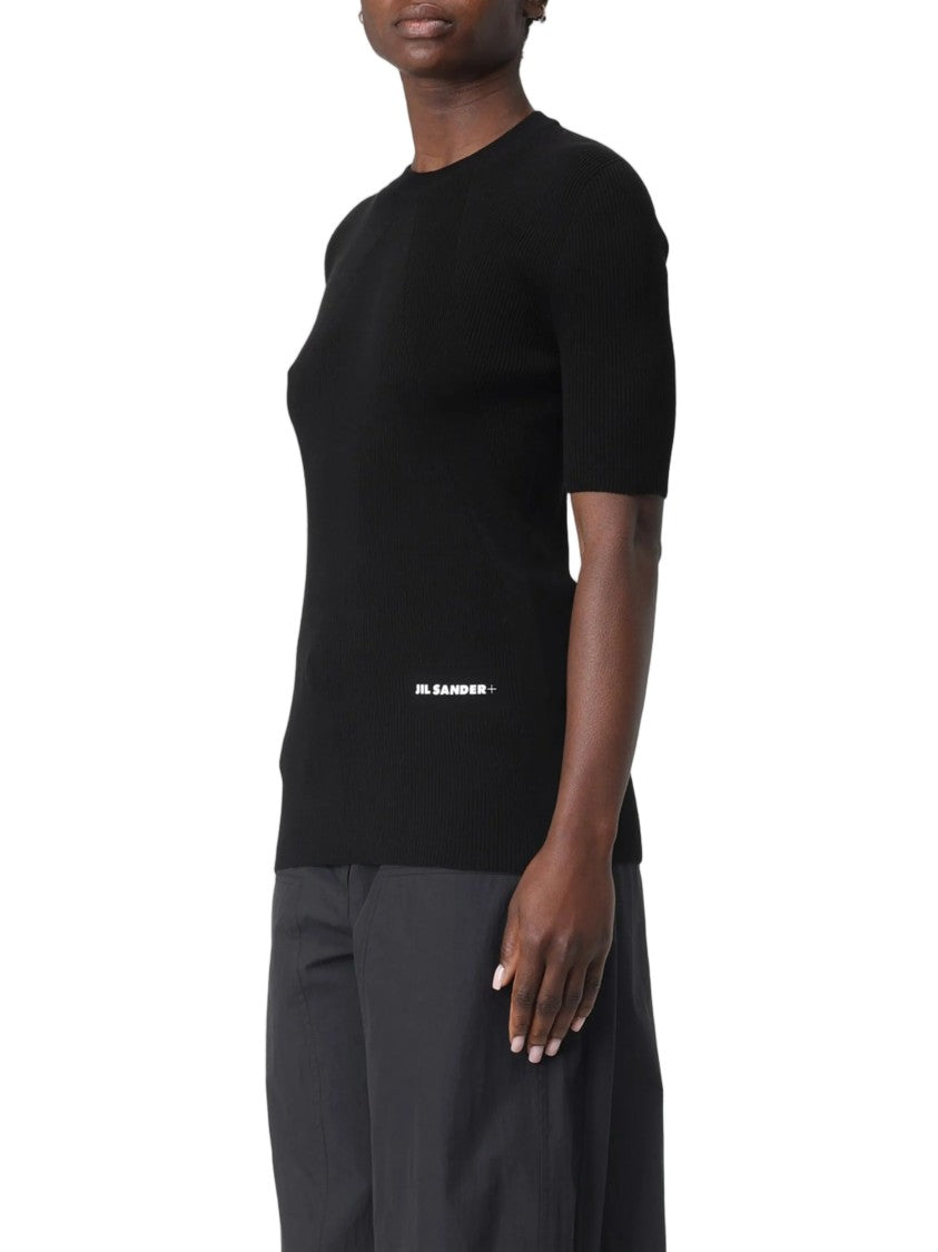 Jil Sander Black Ribbed Cotton Fitted Sweater