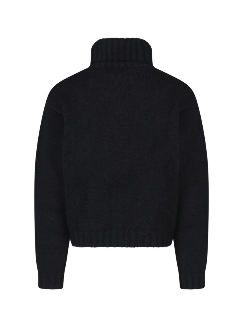 Erl Ribbed Turtleneck Sweater In Black Alpaca Blend With Iconic Crest