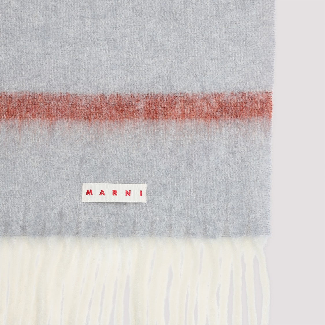 Marni Textured Neutral Scarf With Fringed Edges