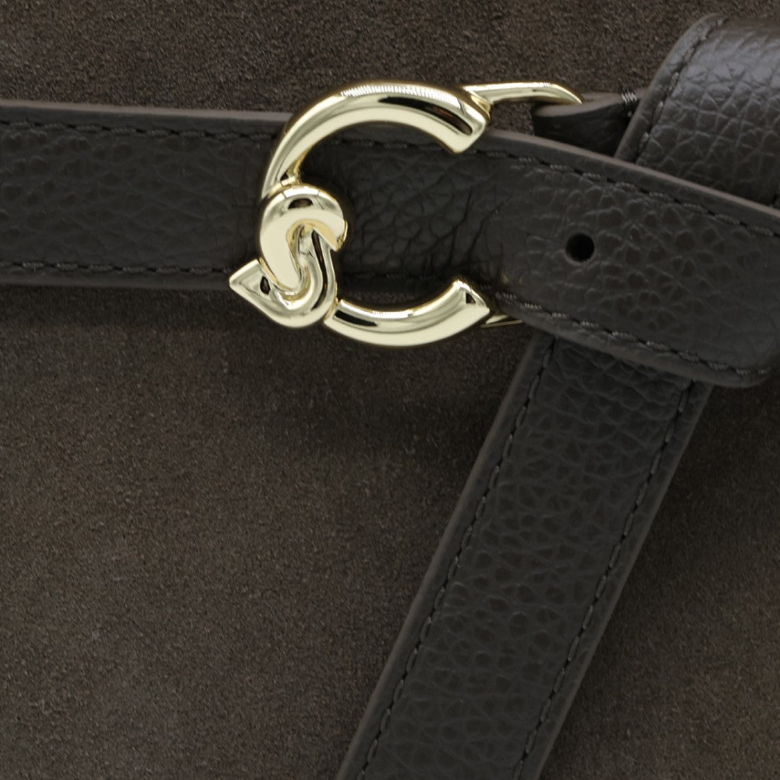 Coccinelle Structured Suede Handbag With Leather Belt Detail