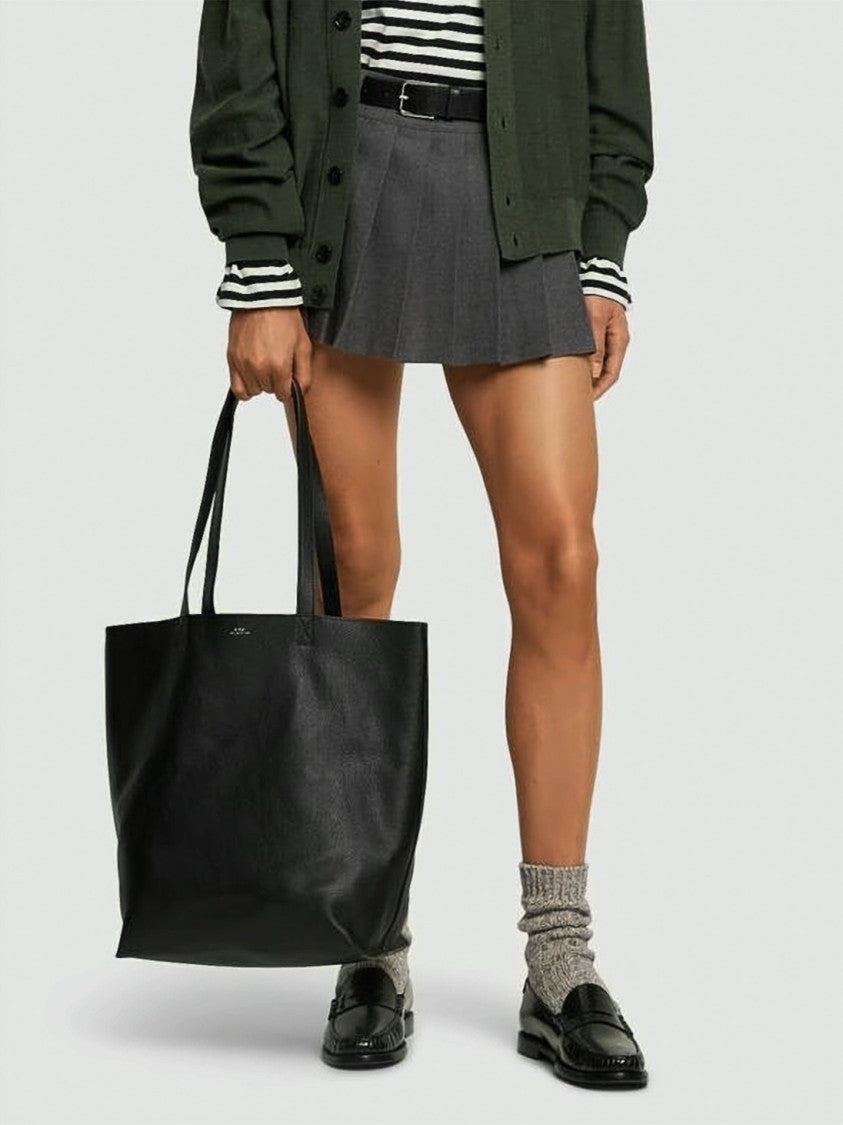 A.P.C. Spacious Black Calf Leather Tote Bag