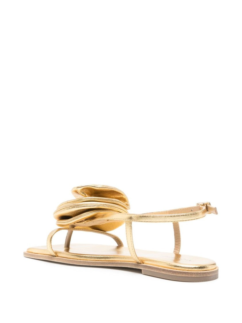 Vic Matié Gold-Tone Floral Appliqué Buckle Flat Sandals
