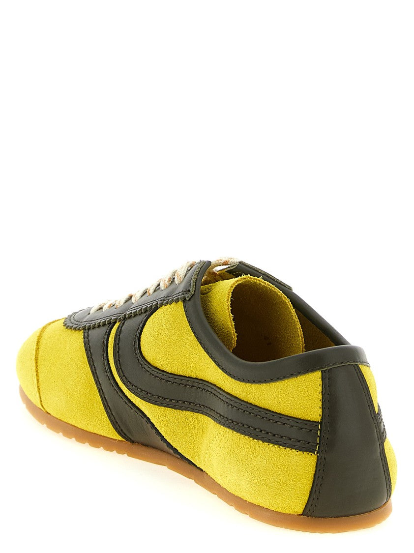 Dries Van Noten Low-Profile Yellow Suede Sneakers With Contrasting Leather Details