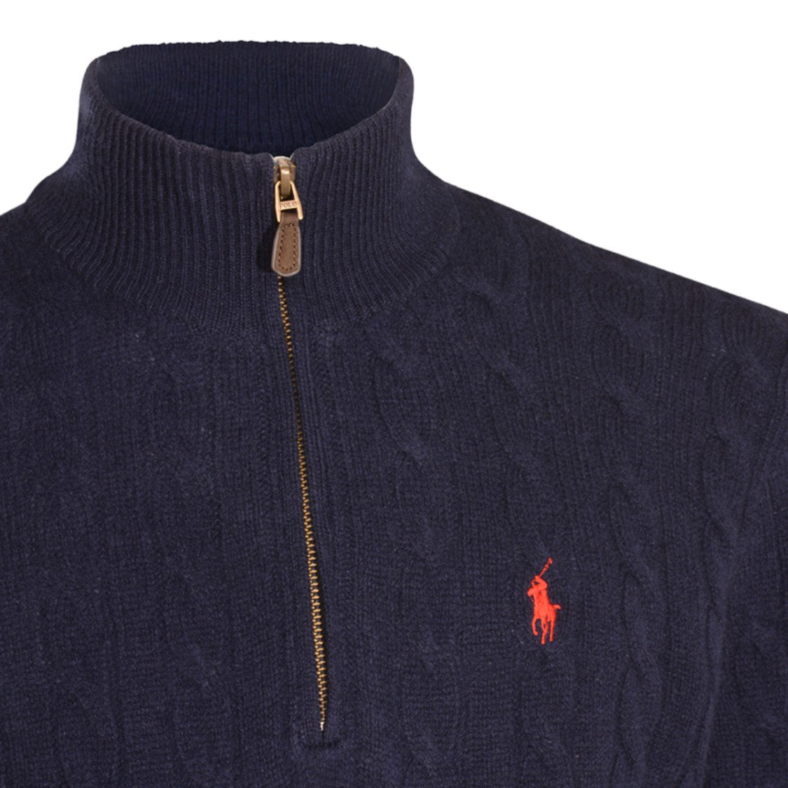 Polo Ralph Lauren Cable Knit Contrasting Logo Half-Zip Sweater