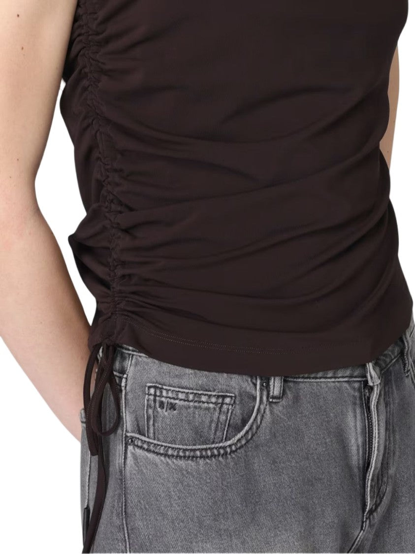 Pinko Brown One Shoulder Knot Shirt