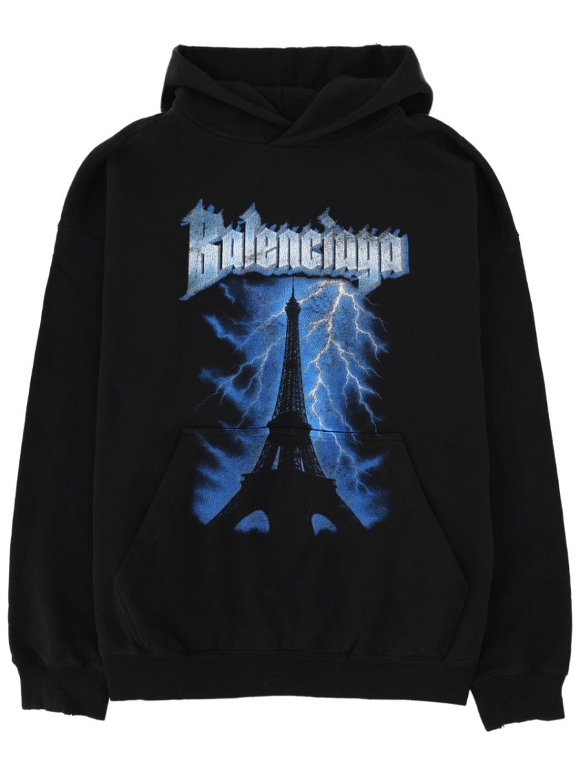 Balenciaga Eiffel Tower Graphic Print Cotton Hoodie