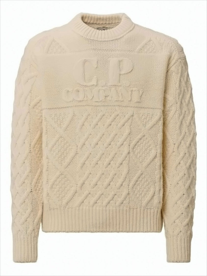 C.P. Company Textured Knit Sweater With Embroidered Logo Detail