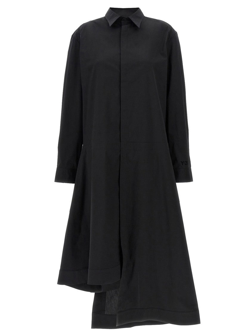 Y-3 Asymmetrical Hem Cotton Blend Chemisier Dress