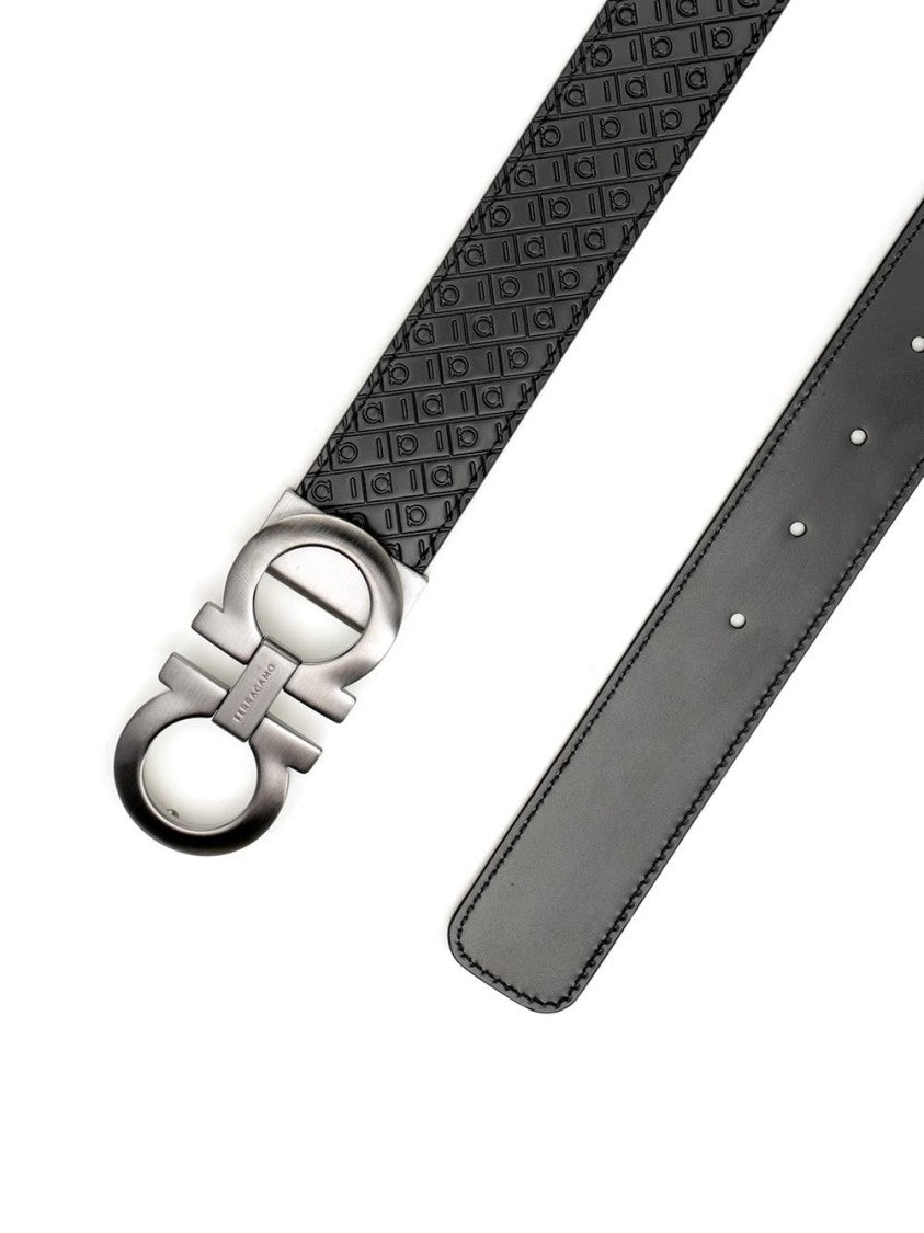 Salvatore Ferragamo Embossed Calf Leather Belt With Double-Ring Buckle